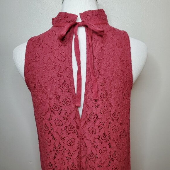 Altar'd State Size S Dress Red Brick Lace Lined Lace Neck Tie Back - Picture 5 of 12